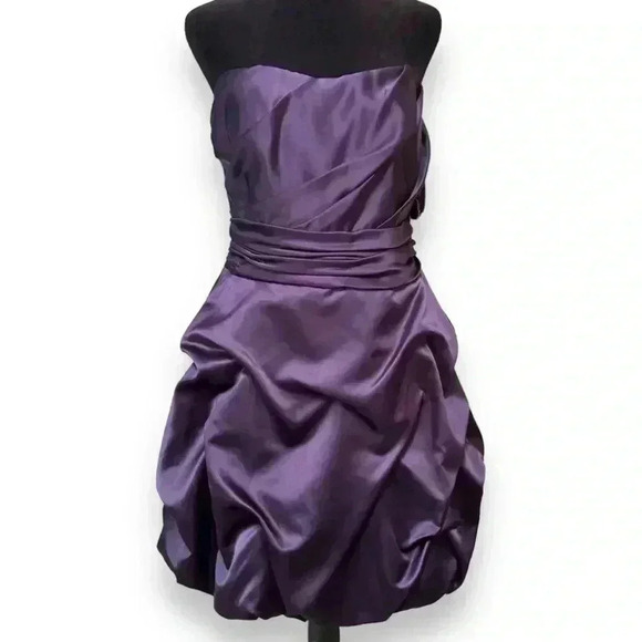 NWT David’s Bridal Strapless Short Bubble Skirt Rouched Waist Lapis/Purple Dress - Picture 4 of 16